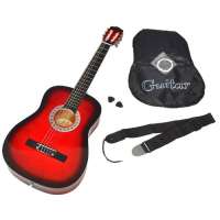 Guitare acoustique de concert avec étui, sangle, jeu de cordes et médiator (Rouge/noir)