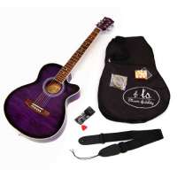 Guitare acoustique Western 4/4 avec étui matelassé, sangle, jeu de cordes de rechange, diapason pour guitare (Violet)