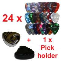 rockpicks – 24 x Mediators pour guitares et basses 3 forces différentes + 1 x Pickholder en noir ou argent